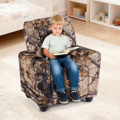 Kids Recliner Chair Push Back Toddler Reclining Armchair with Cup Holder-Camouflage