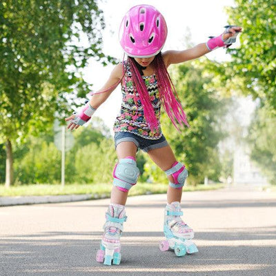 Kids Roller Skates 4 Sizes Adjustable Quad Skates with Light-up Wheels and Safety Protection-Navy