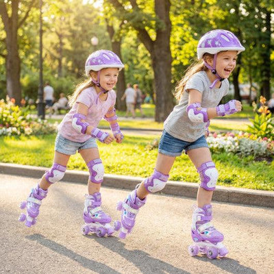 Kids Roller Skates 4 Sizes Adjustable with Light-up Wheels for Toddler Aged 5-7 (S)-Purple