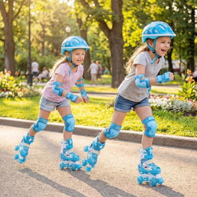 Kids Roller Skates 4 Sizes Adjustable with Light-up Wheels for Toddler Aged 5-7 (S)-Blue