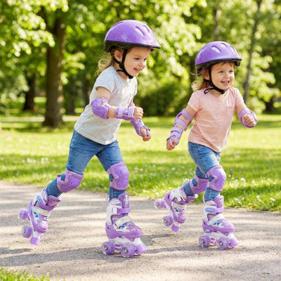 Kids Roller Skates 4 Sizes Adjustable with Light-up Wheels for Toddler Aged 3-4 (XS)-Purple