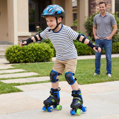 Kids Roller Skates for Girls Boys 4 Sizes Adjustable Quad Skates with Light-up Wheels-Navy