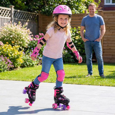 Kids Roller Skates for Girls Boys 4 Sizes Adjustable Quad Skates with Light-up Wheels-Pink