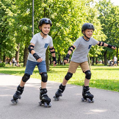 Kids Roller Skates for Girls Boys 4 Sizes Adjustable Quad Skates with Light-up Wheels for Outdoor-Black