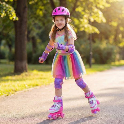 Kids Roller Skates for Toddlers Ages 7-9 with 4 Light up Wheels-Pink