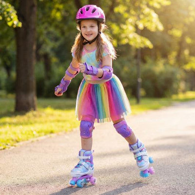 Kids Roller Skates for Toddlers Ages 7-9 with 4 Light up Wheels-Blue