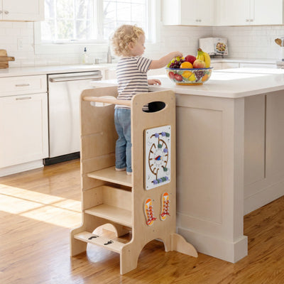 Kids Standing Tower with Detachable Chalkboard and Montessori Games for 3+ Years Old