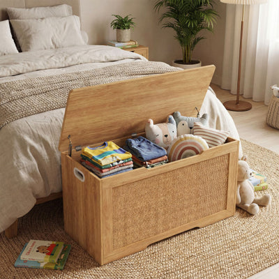 Kids Storage Bench 40 Inch Toy Box with Flip Top and Handles-Natural