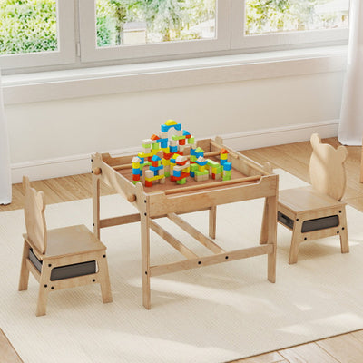 Kids Table and Chairs Set with Reversible Whiteboard-Panda-shaped