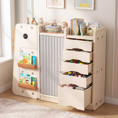 Kids Toy Storage Organizer with 5 Removable Bins for Playroom-Beige