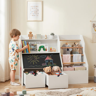 Kids Toy Storage Organizer with Flip-up Blackboard-White
