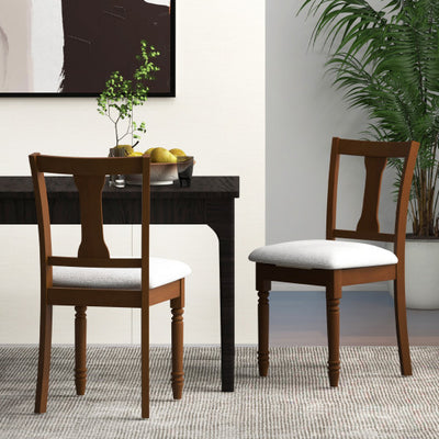 Set of 2 Kitchen Dining Chair with Linen Fabric and Storage Space-Brown