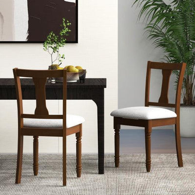 Set of 2 Kitchen Dining Chair with Linen Fabric and Storage Space-Brown