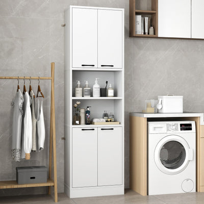 75 Inch Kitchen Pantry Cabinet Tall Cupboard with Doors and Shelves-White