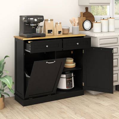 Kitchen Tilt Out Trash Cabinet with 2 Drawers and Adjustable Shelf-Black