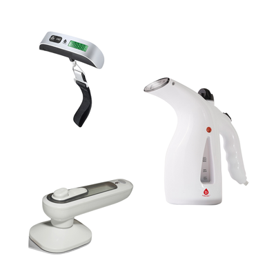 Travel Essentials Bundle: Digital Luggage Scale, Handheld Garment Steamer & Portable Travel Iron