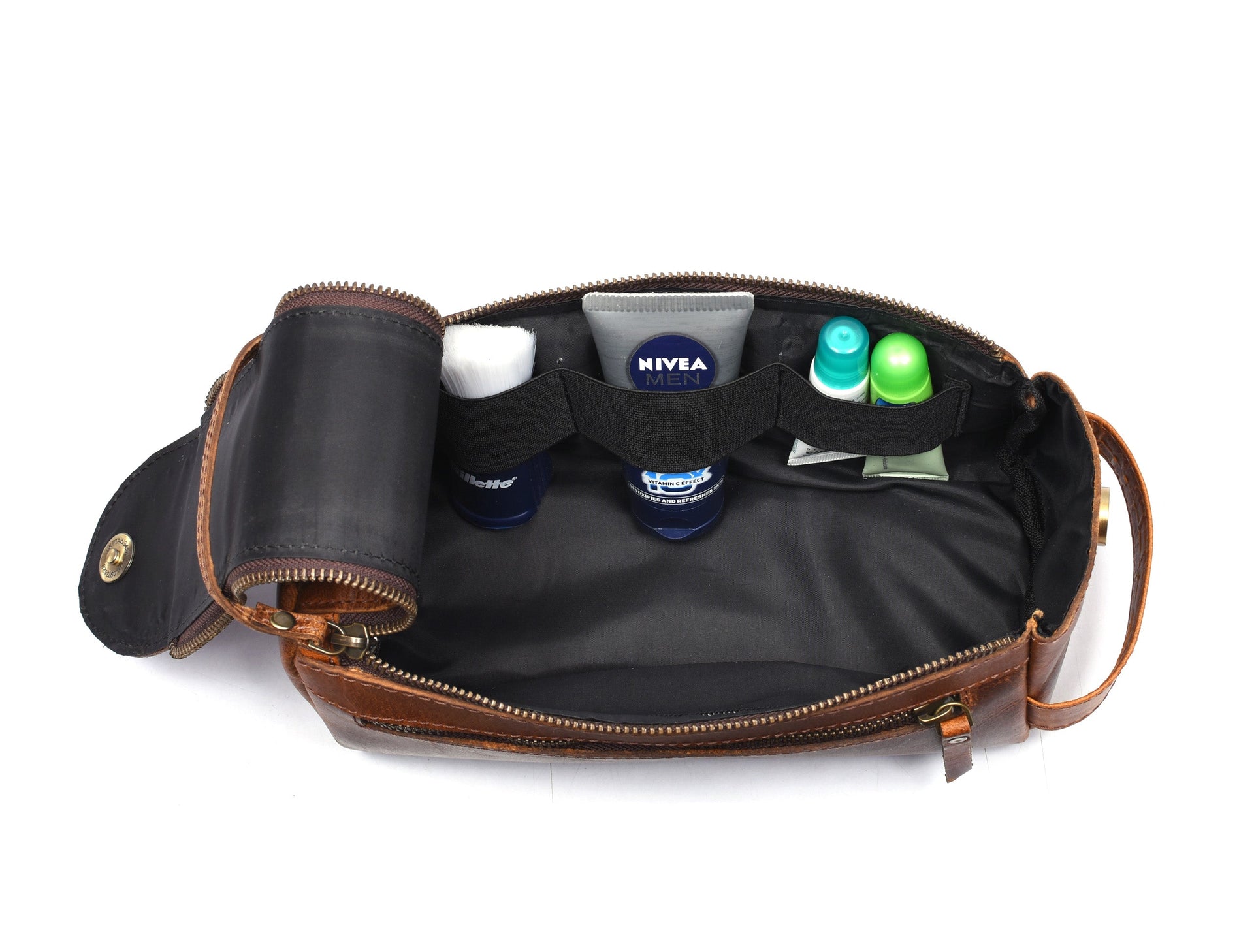 Winston Leather Toiletry Bag - Caramel Brown