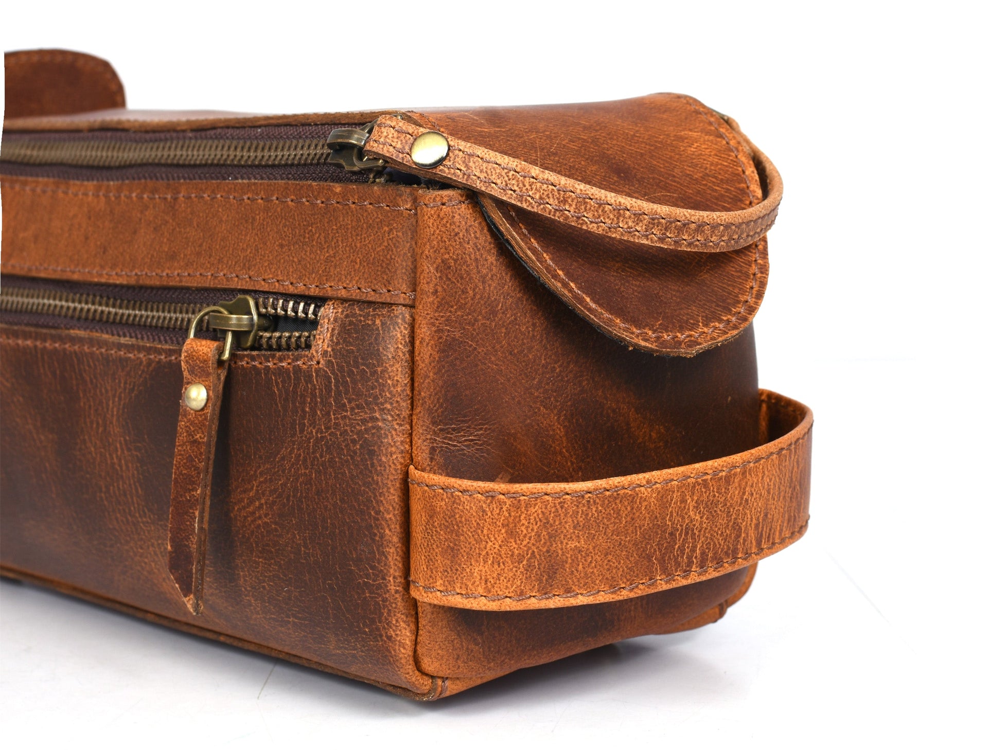 Winston Leather Toiletry Bag - Caramel Brown