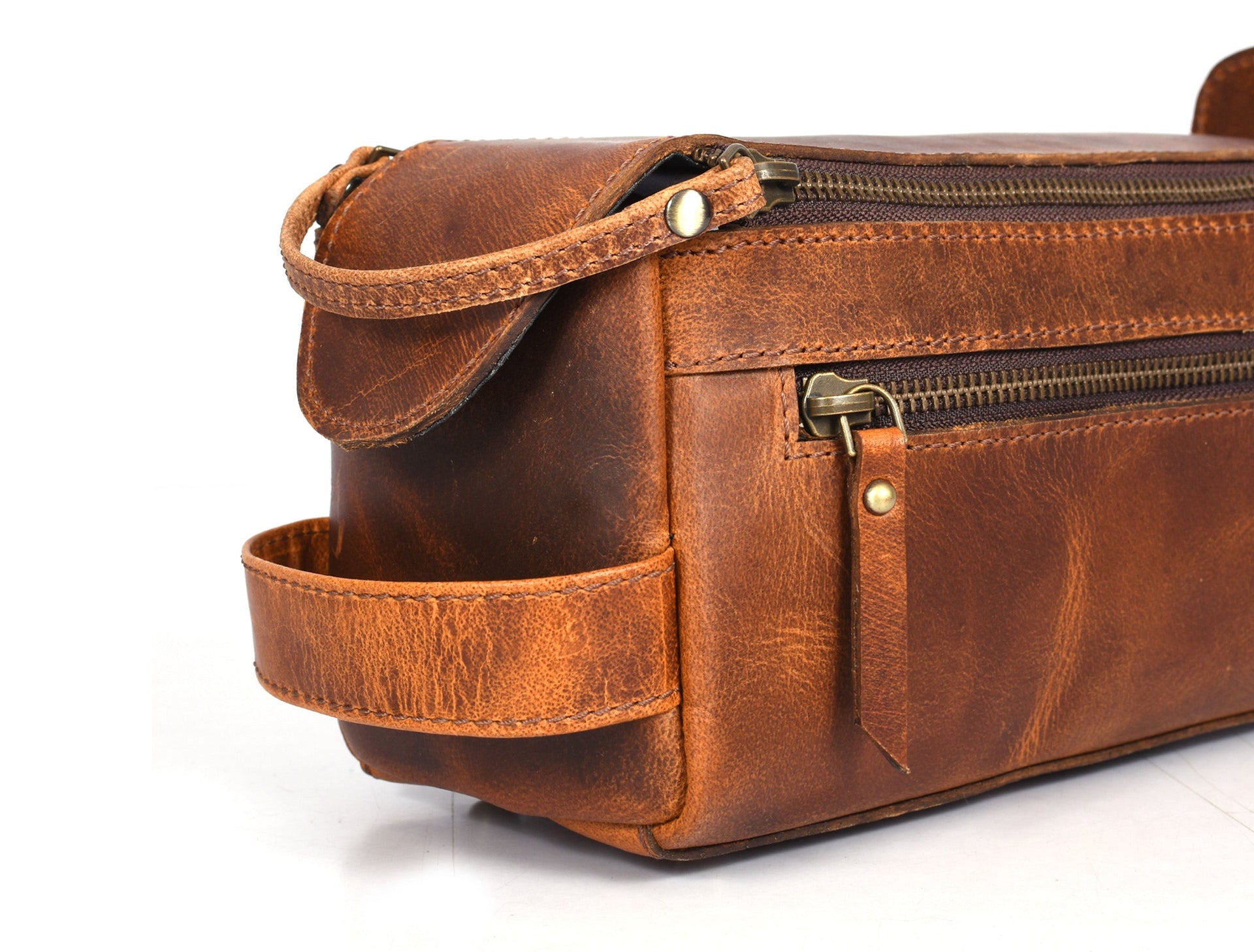 Winston Leather Toiletry Bag - Caramel Brown