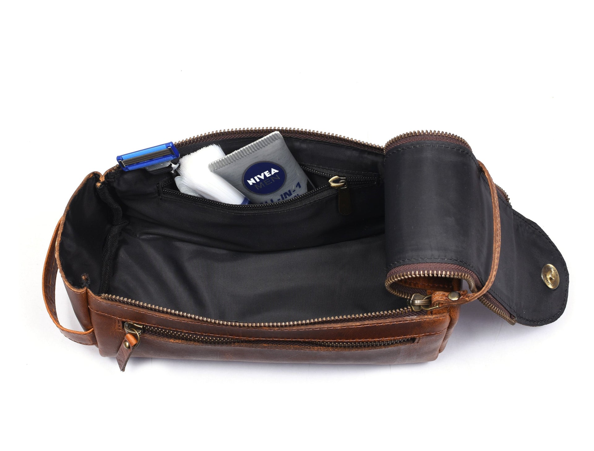 Winston Leather Toiletry Bag - Caramel Brown