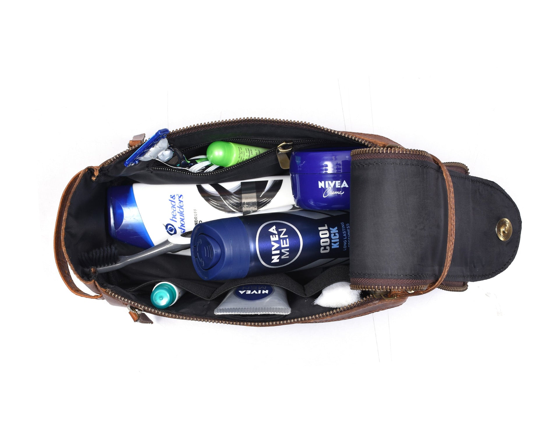 Winston Leather Toiletry Bag - Caramel Brown