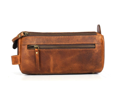 Winston Leather Toiletry Bag - Caramel Brown
