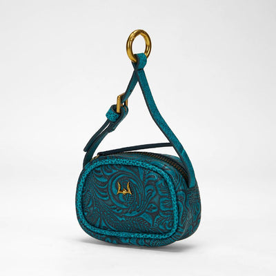 Loyal West SOPHIA MICRO BAG CHARM IN HAND FINISHED EMBOSSED LEATHER - TURQUOISE