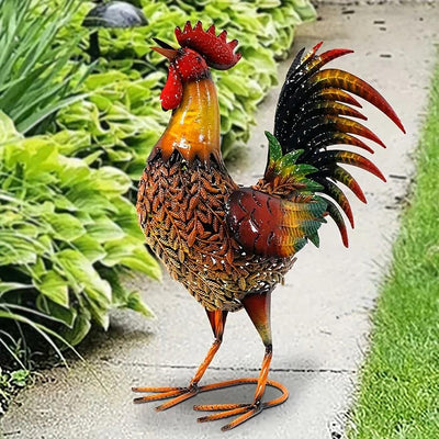 Large Rustic Metal Chicken Garden Stake for Outdoor Decor