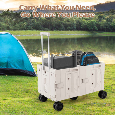 Large Foldable Utility Cart with 2-Tier Storage Crates and Telescoping Handle-White