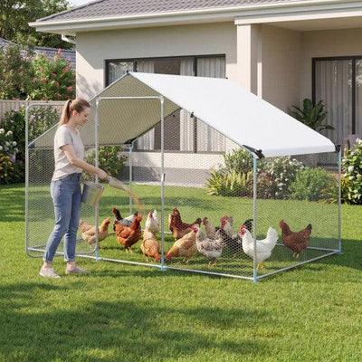 9.8 x 6.7 Feet Large Metal Chicken Coop with Waterproof Cover