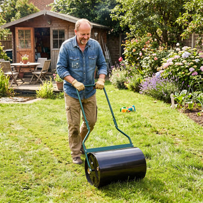 Lawn Roller 12 Gallon Water/Sand Filled Garden Drum Roller with U-shape Handle