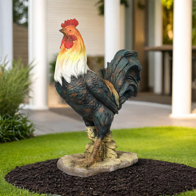 Concrete Rooster Statue Hand Painted Farmhouse 22 In
