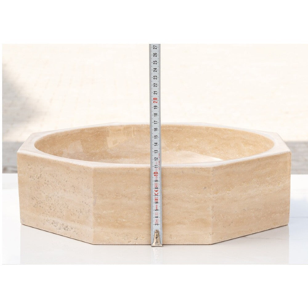 Light Beige Travertine Octagon Vessel Sink Bowl Polished (D)16
