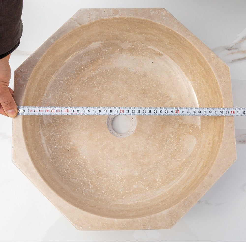 Light Beige Travertine Octagon Vessel Sink Bowl Polished (D)16