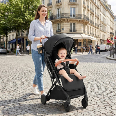 Lightweight Baby Stroller Compact Travel Stroller with One-Hand Folding-Black