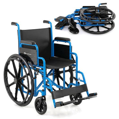 Lightweight Folding Wheelchair for Adults with Swing-Away Footrest and Desk Arm-Navy