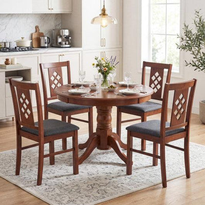 Linen Style Upholstered Kitchen Chairs with Wood Frames Set of 4-Cherry