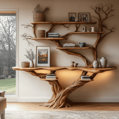 Liorath Live Edge Solid Wood Console Table with Shelves