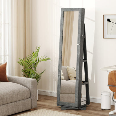 360° Rotatable 2-in-1 Lockable Jewelry Cabinet with Full-Length Mirror-Green