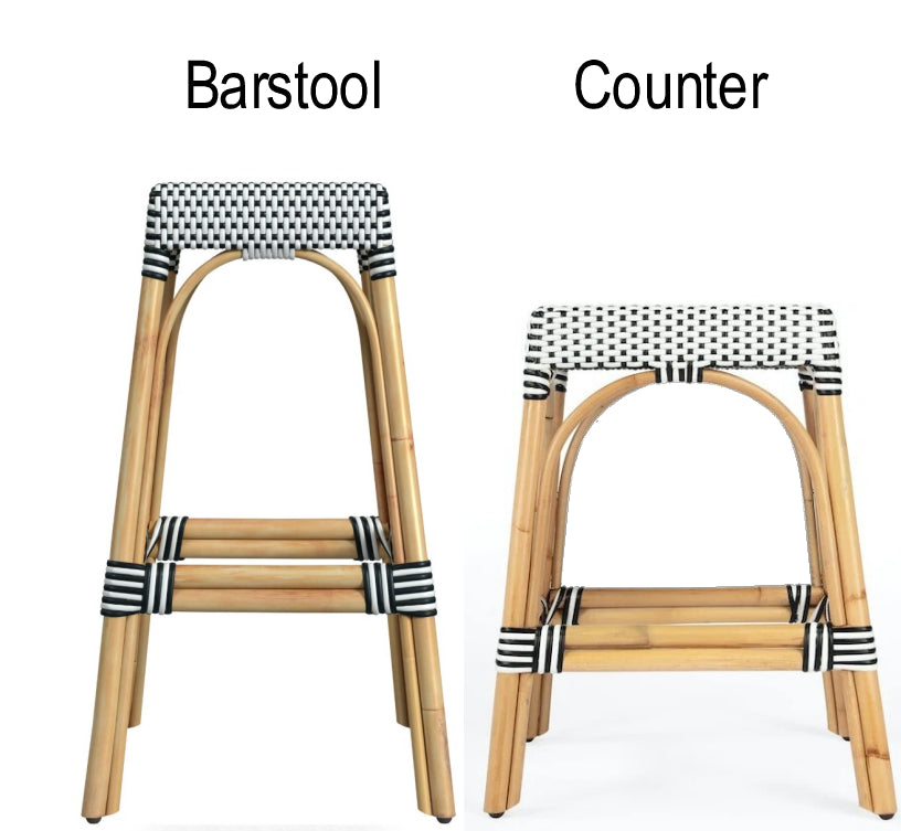 Robias Rectangular Rattan Stool in White and Black Dot