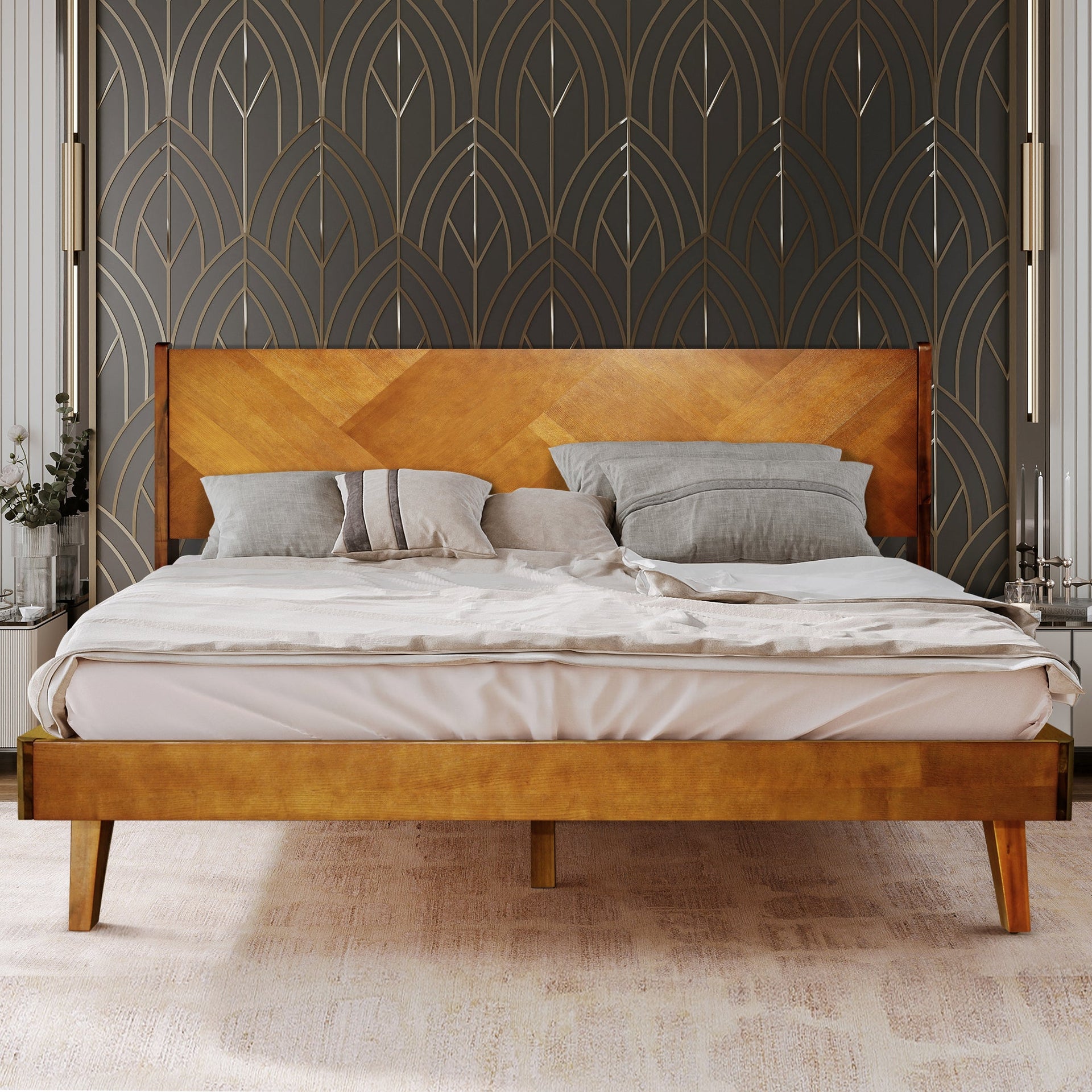 Rorns Gazelle Platform Bed Frame With Headboard