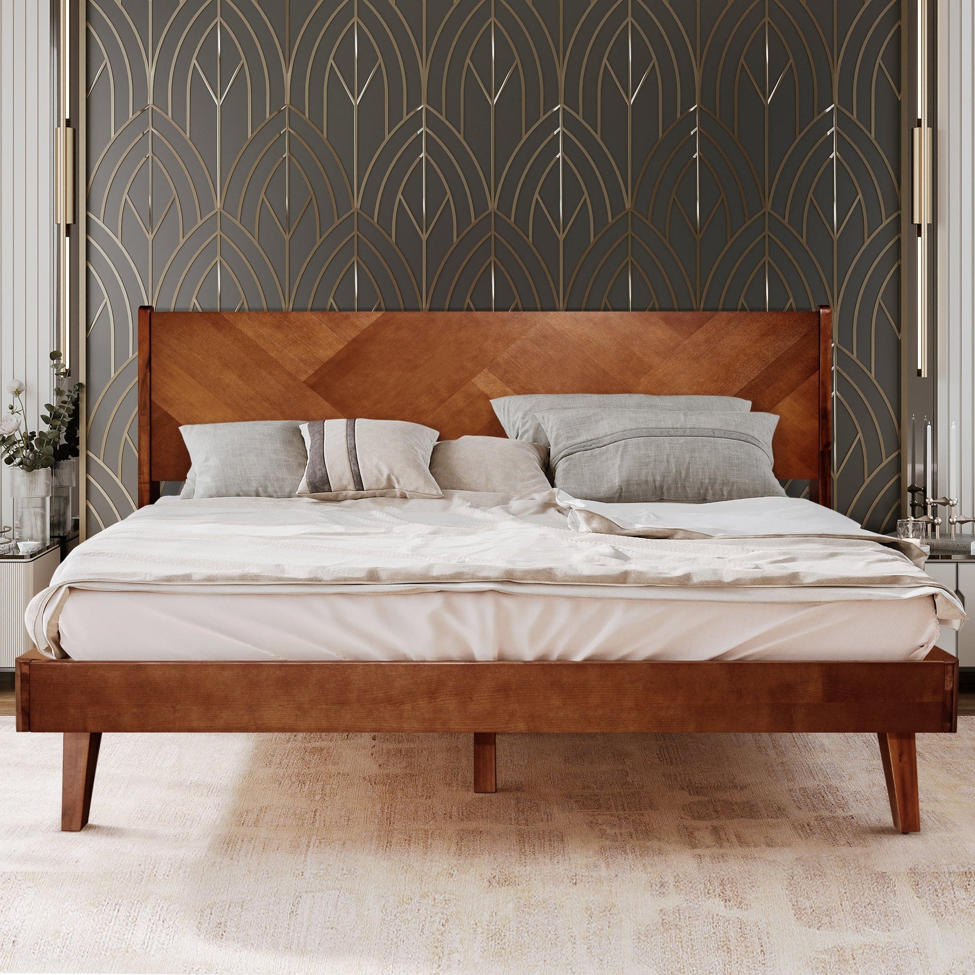 Rorns Gazelle Platform Bed Frame With Headboard