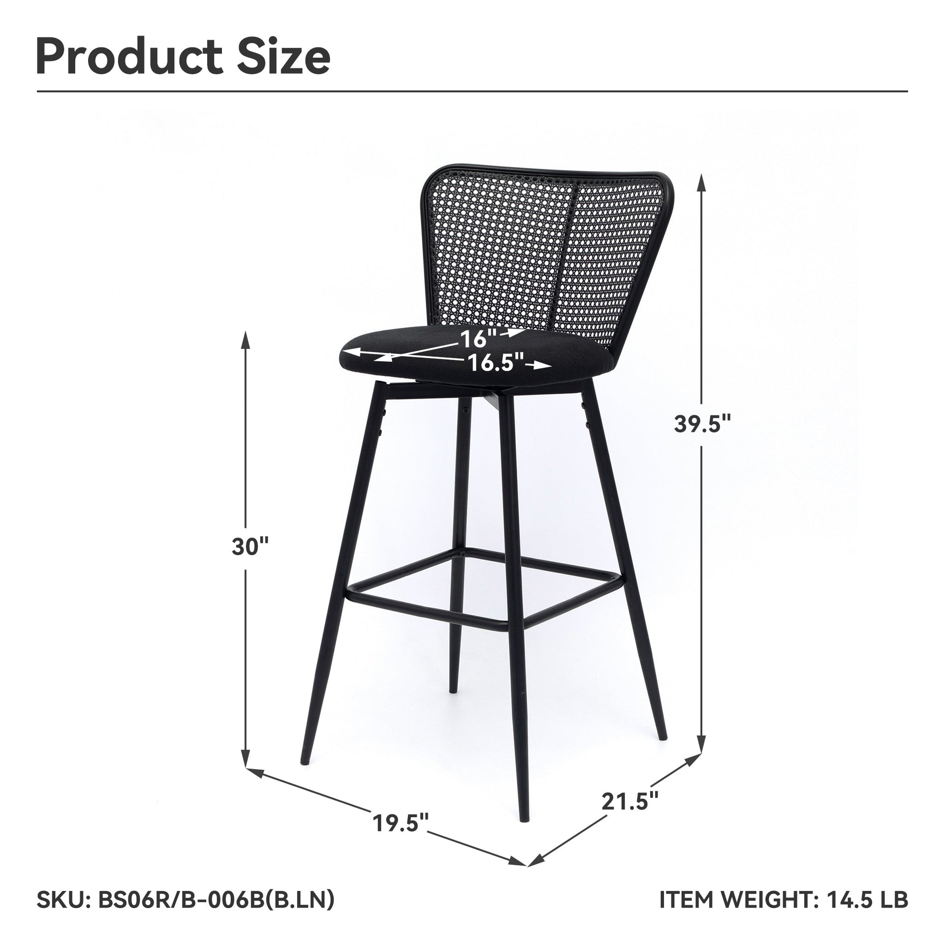 MEKNES Black Rattan Swivel Barstool