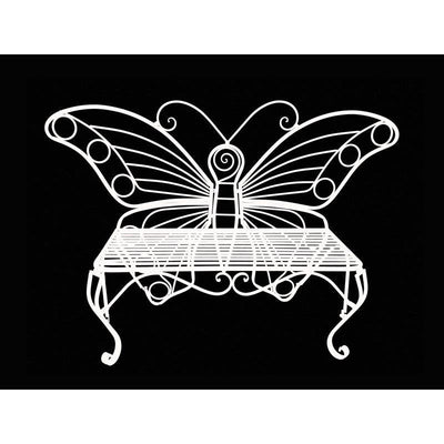 Modern Outdoor Butterfly Garden Bench in White Metal Finish