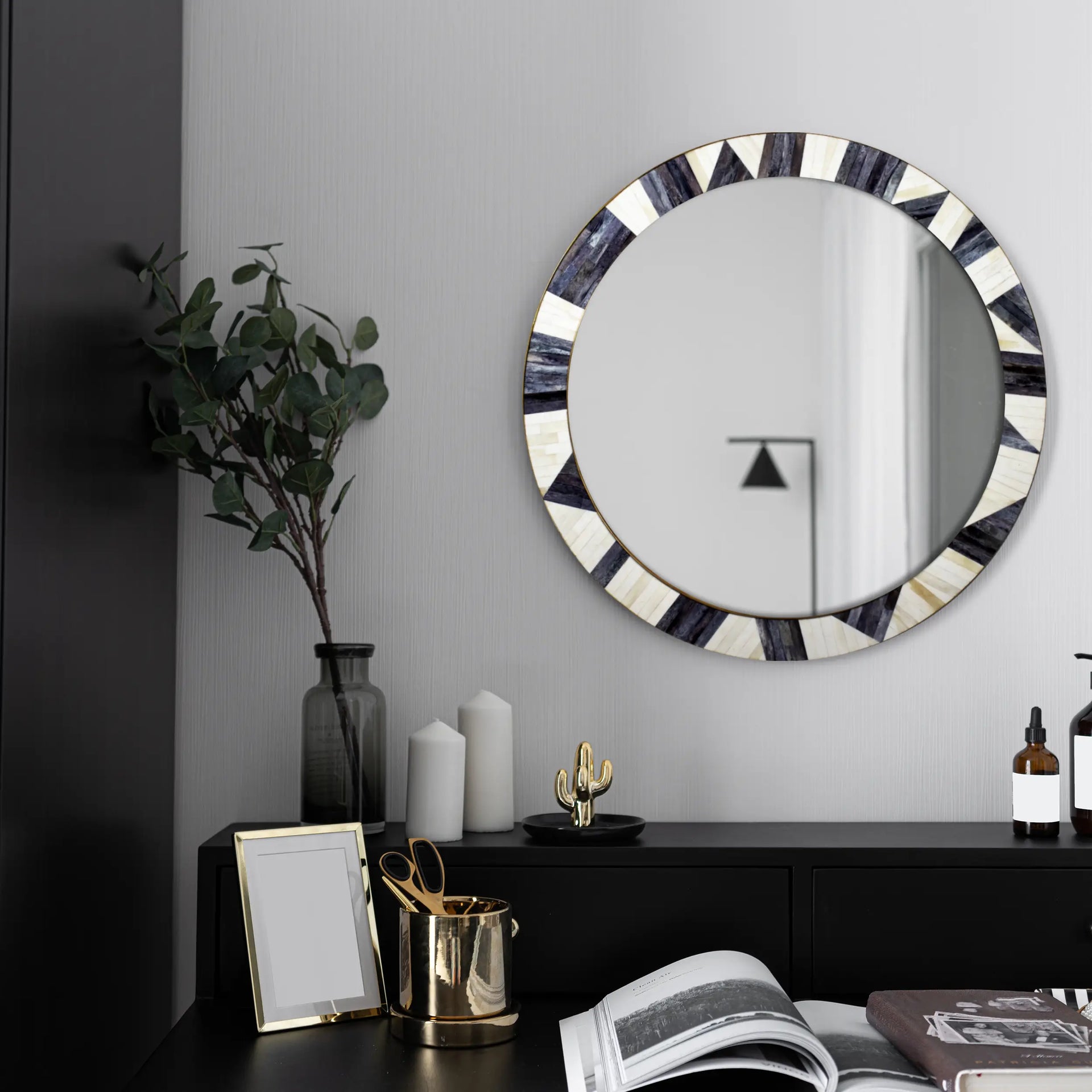 Bone Inlay Chaucer-Duchess Round Wall Mirror, 28