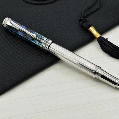 Xezo Maestro® 925 Sterling Silver Rollerball Pen - Paua Abalone Cap, Platinum Plated