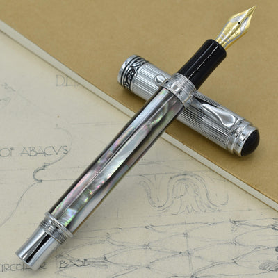 Xezo Maestro® Black Mother of Pearl Fountain Pen (Extra Fine Nib) - Chrome Plated