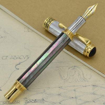 Xezo Maestro® Black and White Mother of Pearl Fountain Pen (Extra Fine Nib) - 18K Gold Plated