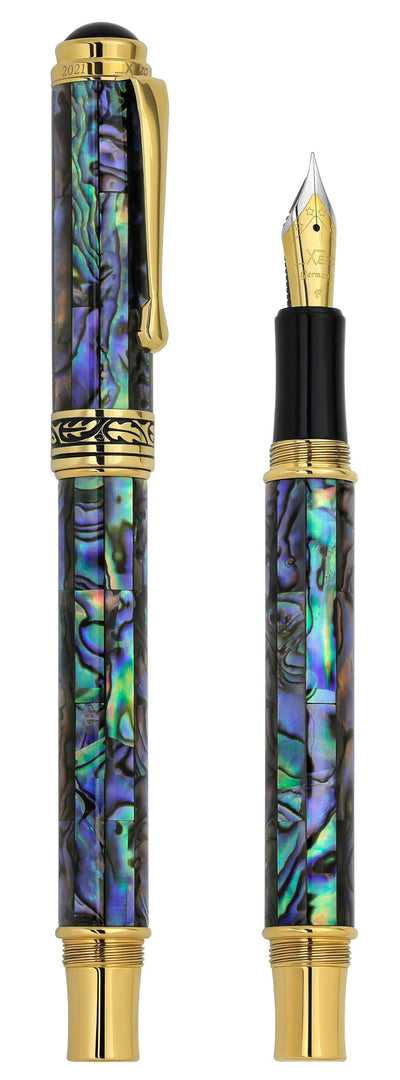 Xezo Maestro® Paua Abalone Sea Shell Fountain Pen (Fine Nib) - 18K Gold Plated