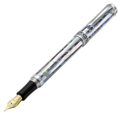 Xezo Maestro® Jubilee Paua Stripe Fountain Pen (Fine 0.35 mm Nib) - Paua Abalone & Oceanic White Mother of Pearl, Only 100 Pieces Made